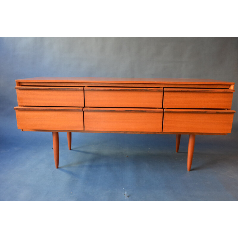 Vintage sideboard in wood with 6 drawers - 1960s