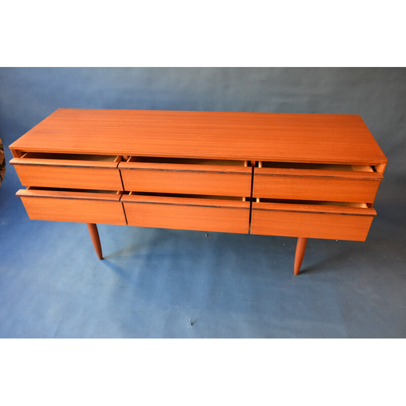 Vintage sideboard in wood with 6 drawers - 1960s