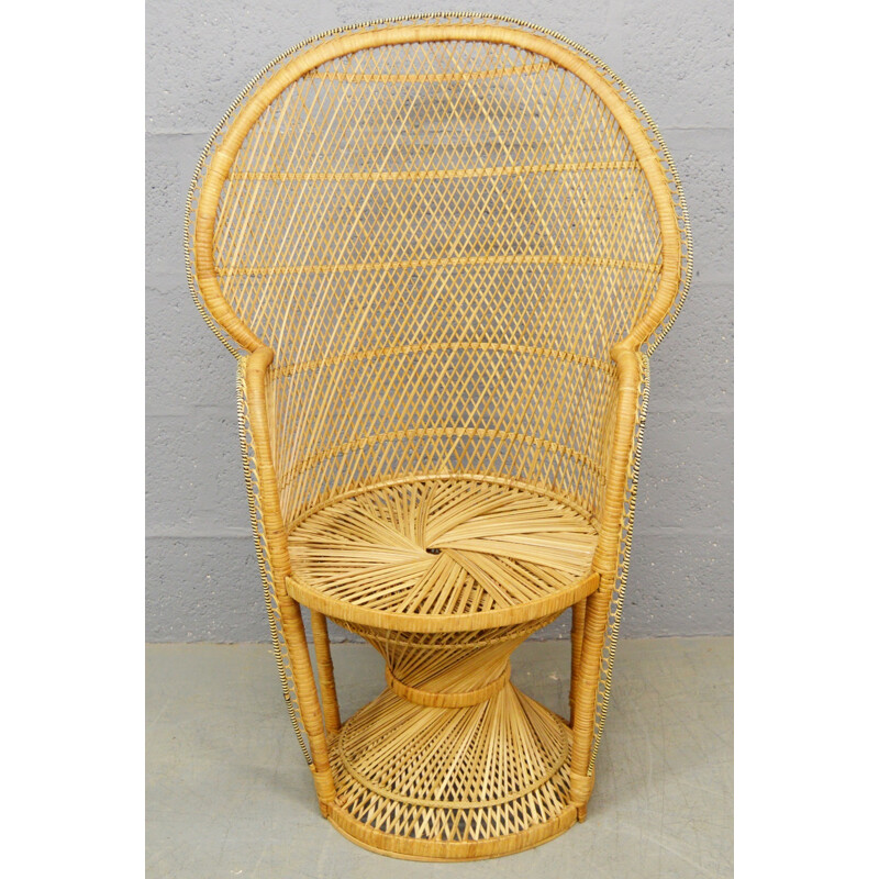 Chaise en osier vintage "Peacock" - 1970