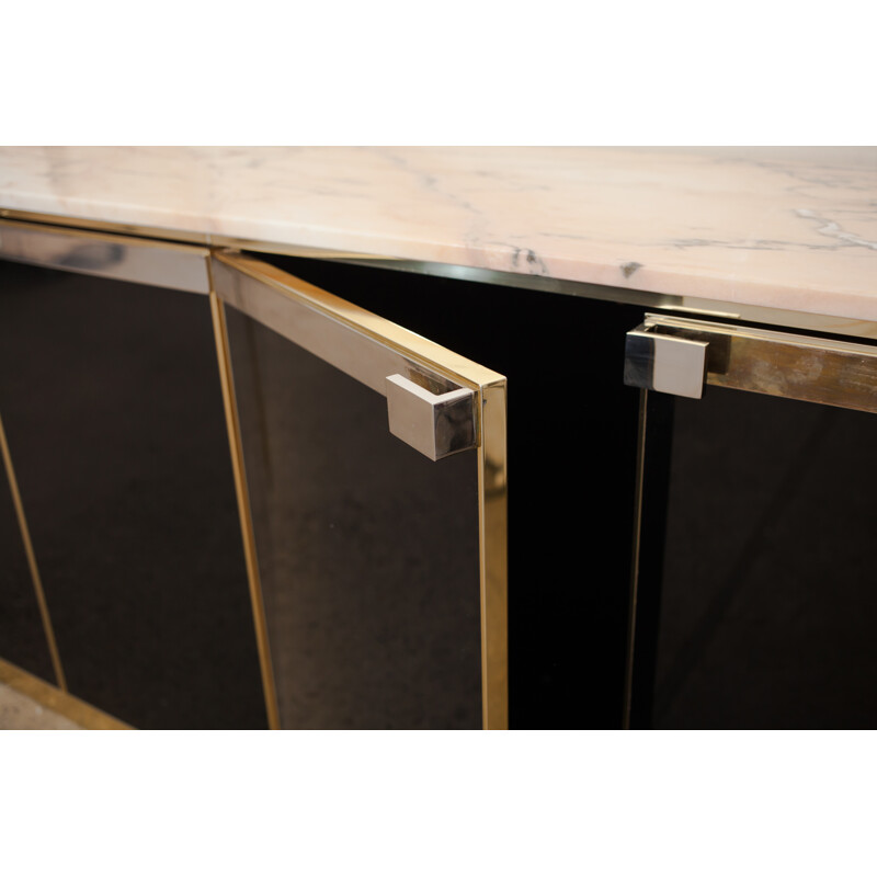 Brass black lacquered marble top credenza by Maison Jansen - 1970s