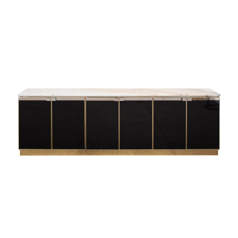 Brass black lacquered marble top credenza by Maison Jansen - 1970s