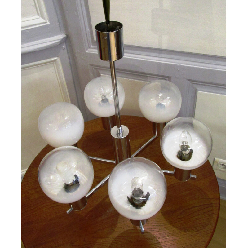 Italian chandelier chrome with 6 glasses - 1970s