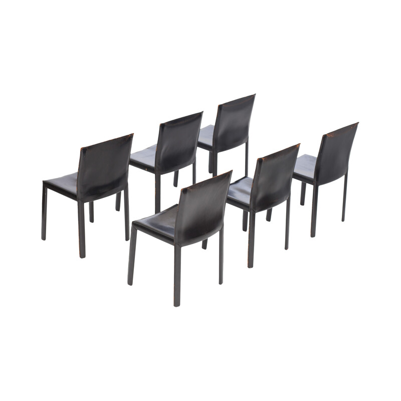 Set of 6 Black Leather Pasqualina armchairs for Pellizzoni  - 1980s