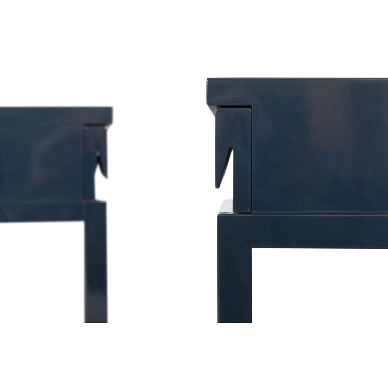 Pair of Petrol Blue Lacquered Bed Side Tables, Veranneman - 1980s 