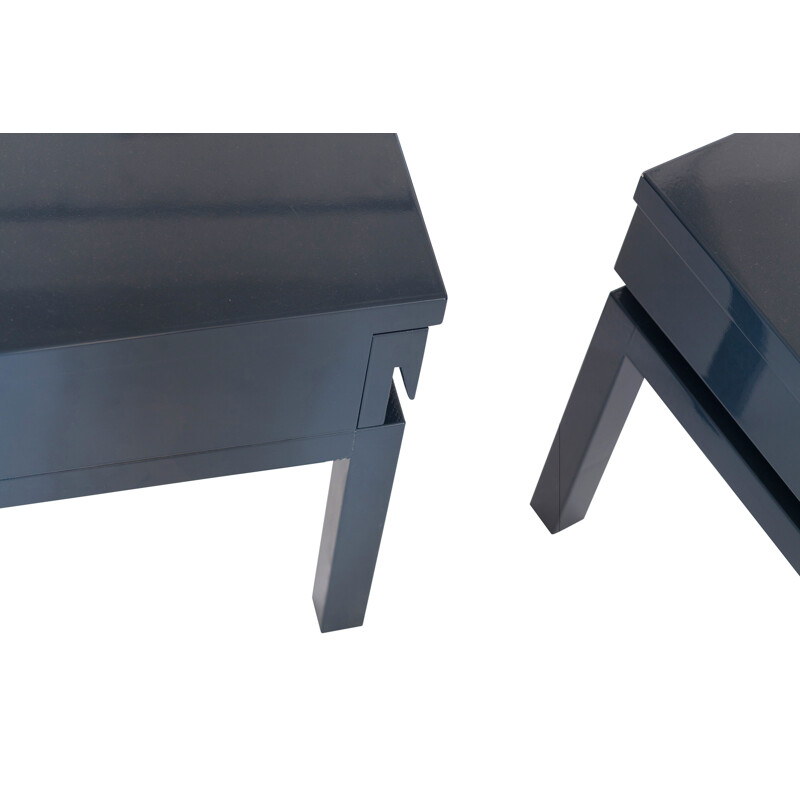 Pair of Petrol Blue Lacquered Bed Side Tables, Veranneman - 1980s 