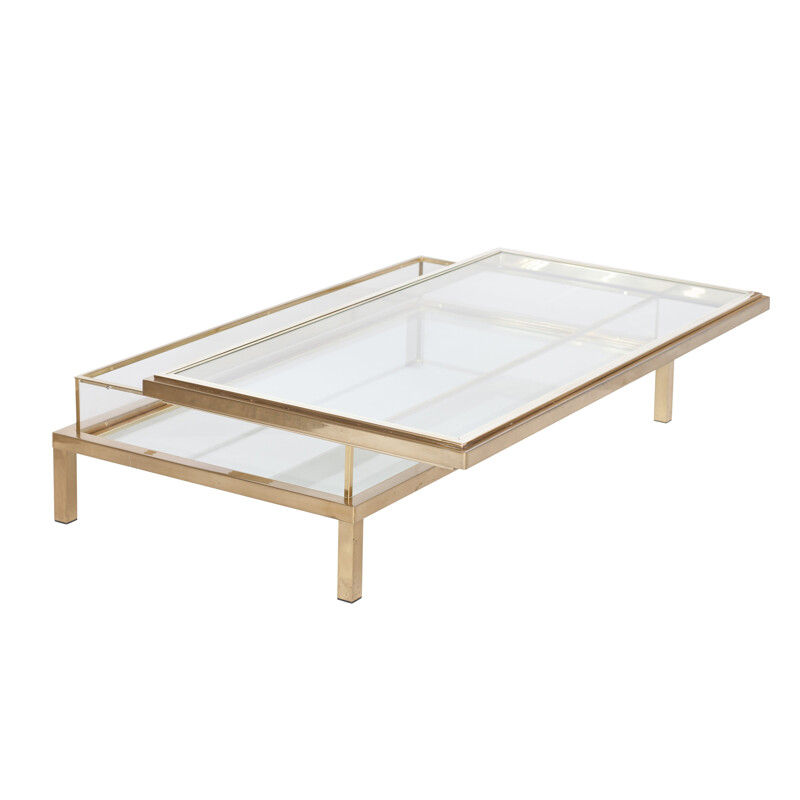 Sliding Top Vitrine Brass Coffee Table, Maison Jansen - 1970s