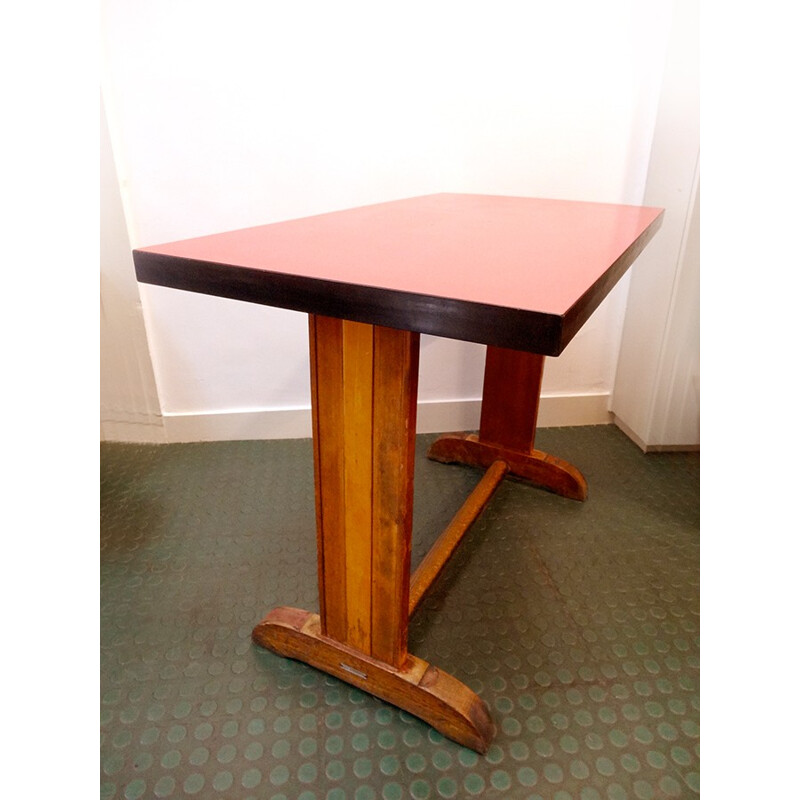 Vintage table in red formica Martin Meallet - 1930s
