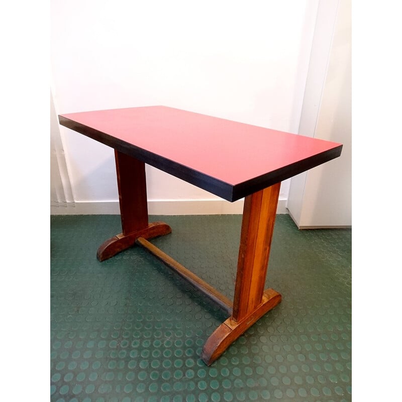 Table vintage en formica rouge Martin Meallet - 1930