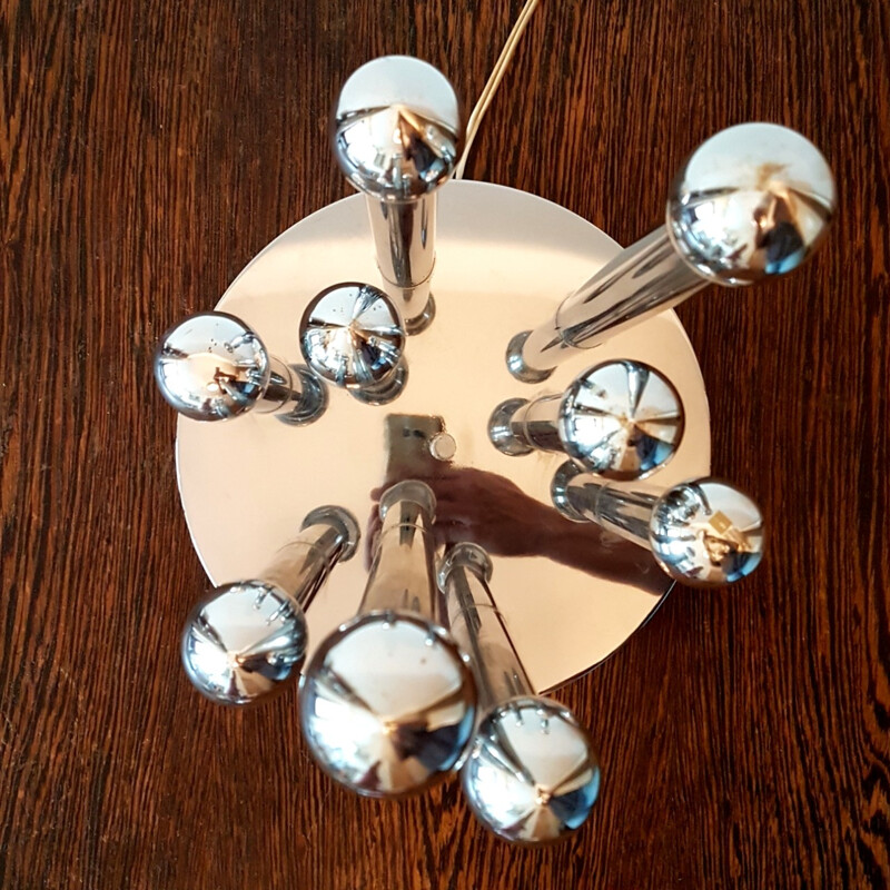 Vintage ceiling lamp in chromed metal by Gaetano Sciolari for Boulanger Belgium - 1970s