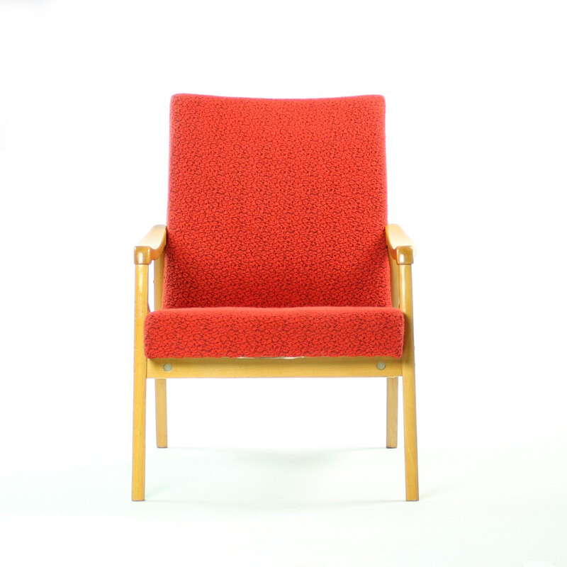 Pair of red vintage armchairs produced by Interier Praha - 1960s