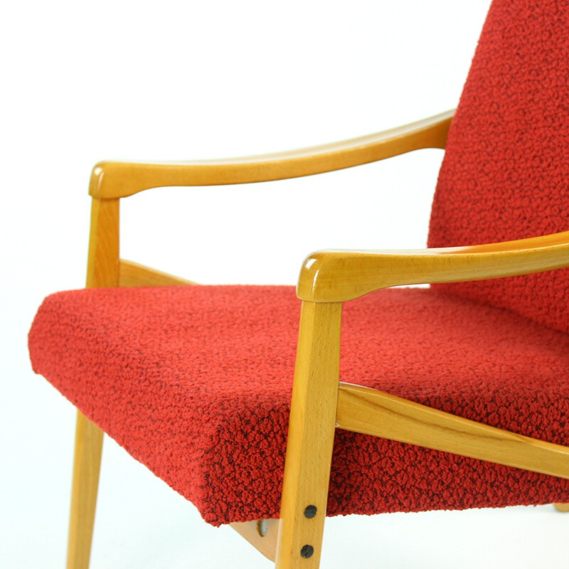 Pair of red vintage armchairs produced by Interier Praha - 1960s