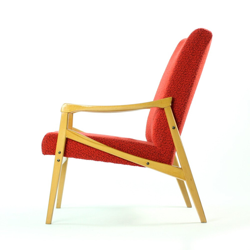 Pair of red vintage armchairs produced by Interier Praha - 1960s