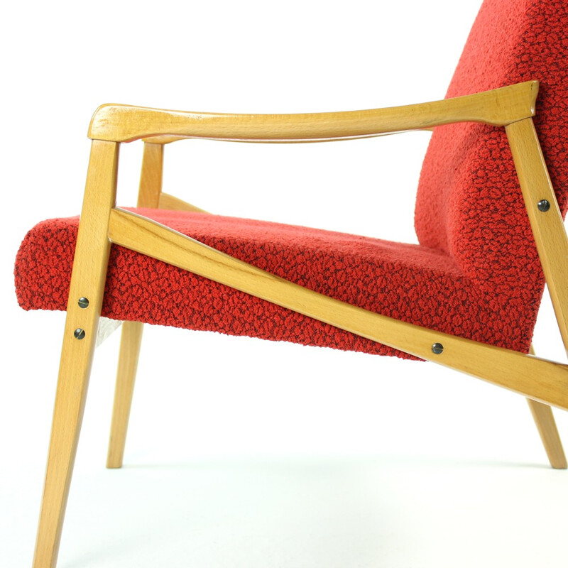 Pair of red vintage armchairs produced by Interier Praha - 1960s