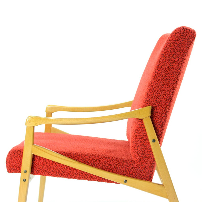 Pair of red vintage armchairs produced by Interier Praha - 1960s