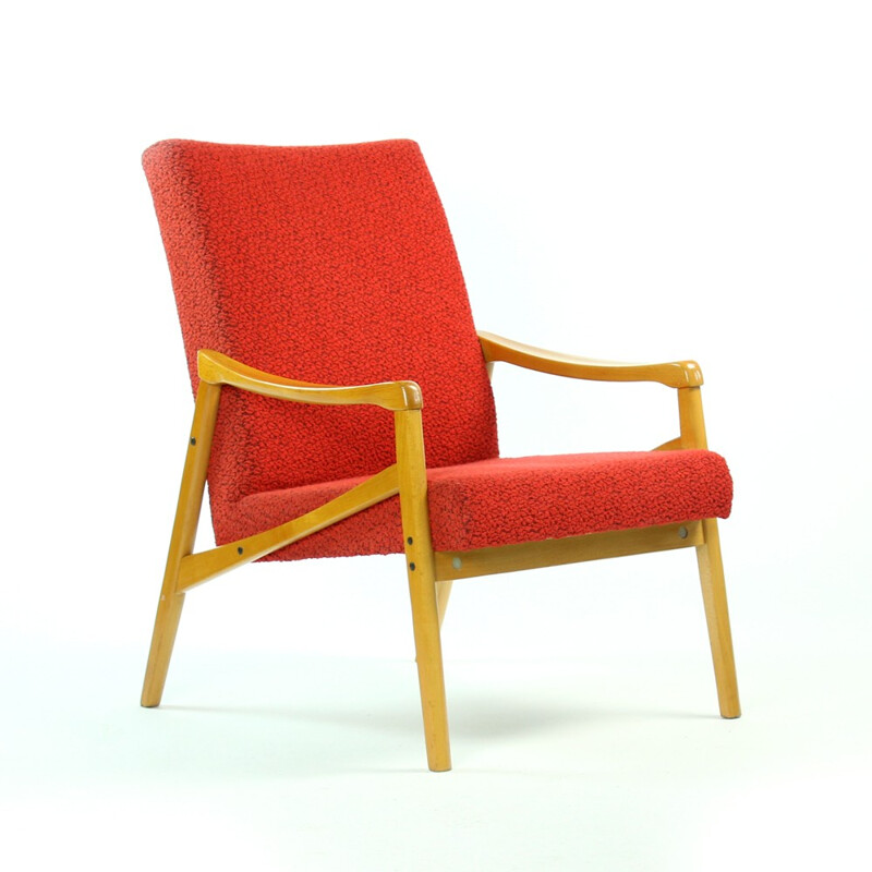 Pair of red vintage armchairs produced by Interier Praha - 1960s