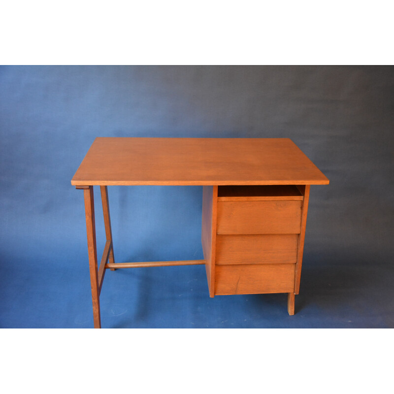 Vintage desk with 3 drawers in wood - 1950s