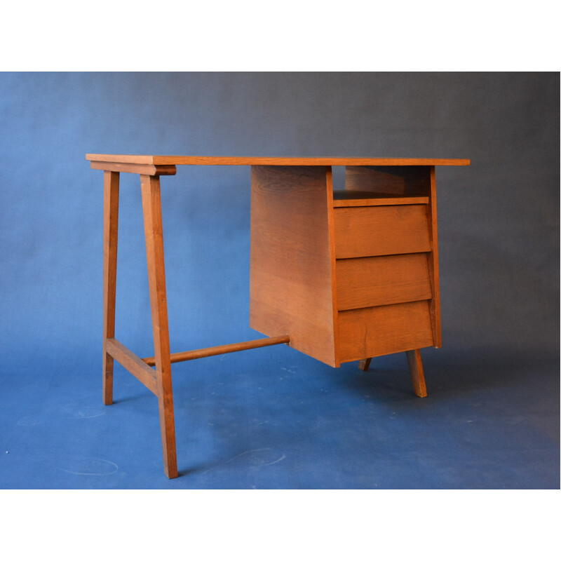 Vintage desk with 3 drawers in wood - 1950s
