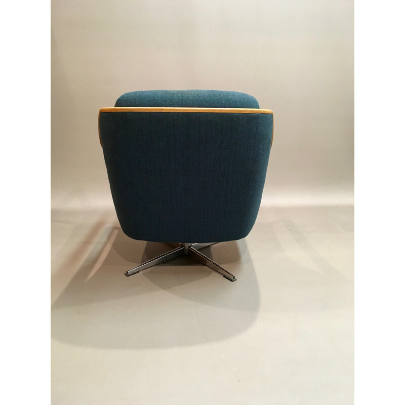 Vintage swivel armchair in wood Scandinavian design - 1950s