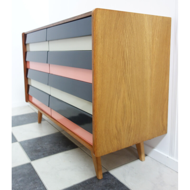 Vintage pink "U450" chest of drawers in oak by Jiri Jiroutek - 1960s