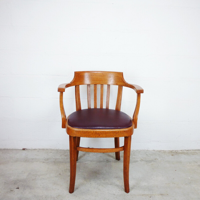 Vintage office armchair in solid wood - 1950s