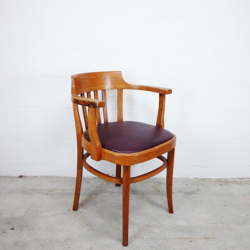 Fauteuil de bureau vintage en bois massif - 1950