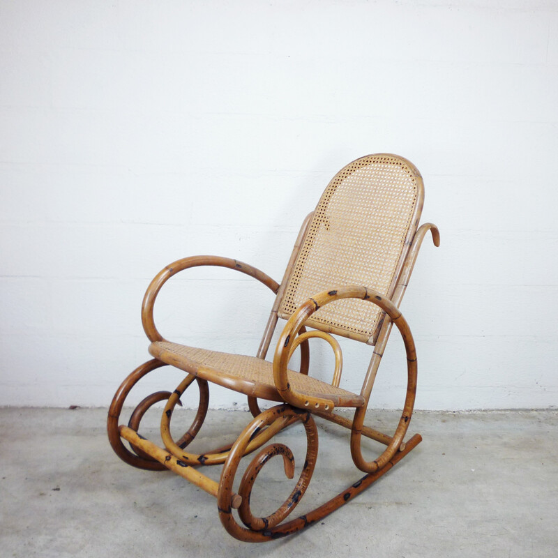Vintage rattan rocking chair - 1970s