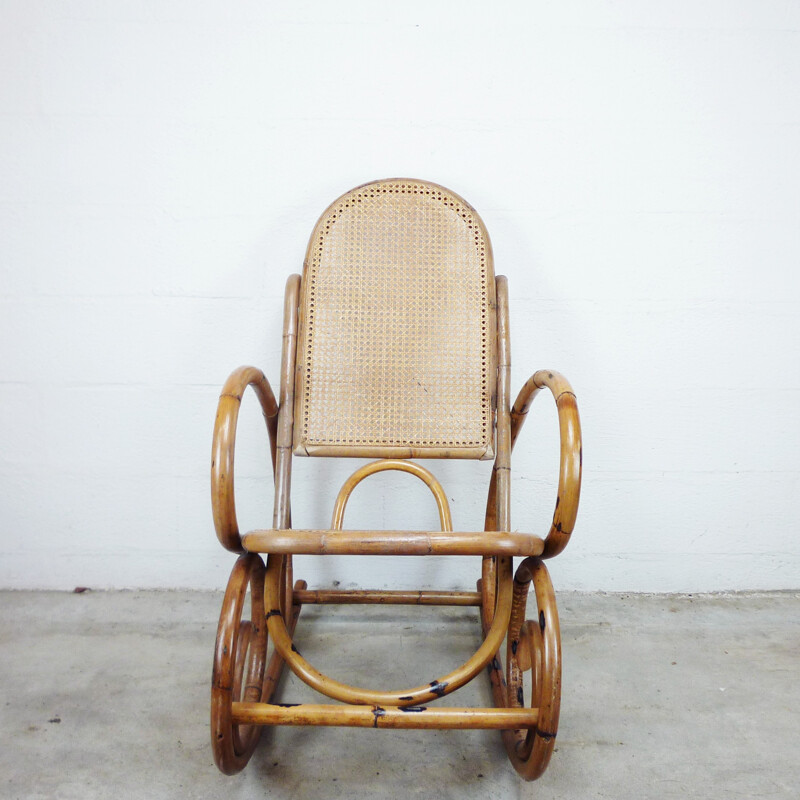 Vintage rattan rocking chair - 1970s