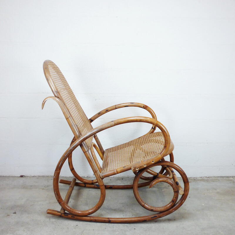 Vintage rattan rocking chair - 1970s