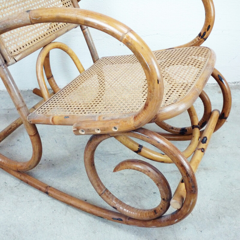 Vintage rattan rocking chair - 1970s