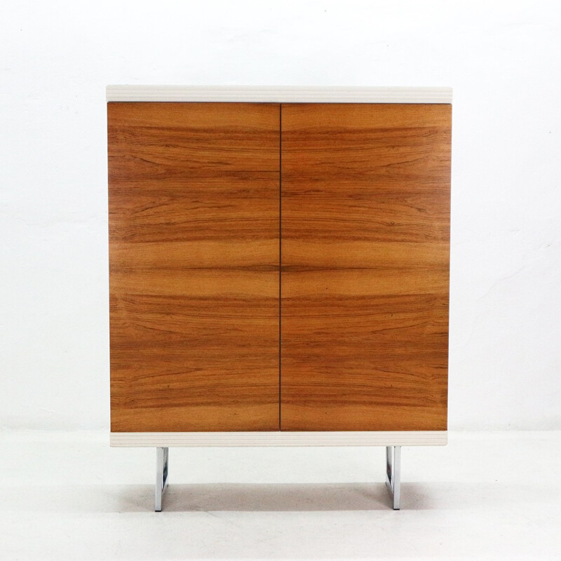 Vintage cupboard with rosewood doors and chrome base - 1970s