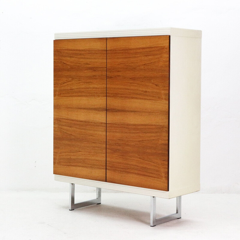 Vintage cupboard with rosewood doors and chrome base - 1970s