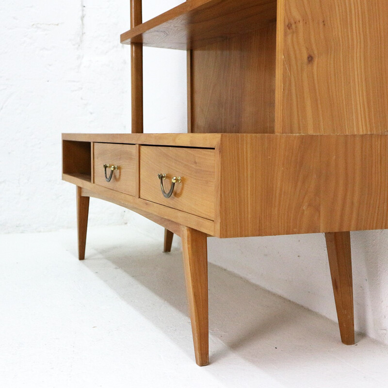 Vintage Asymmetrical cherrywood shelf high board - 1950s