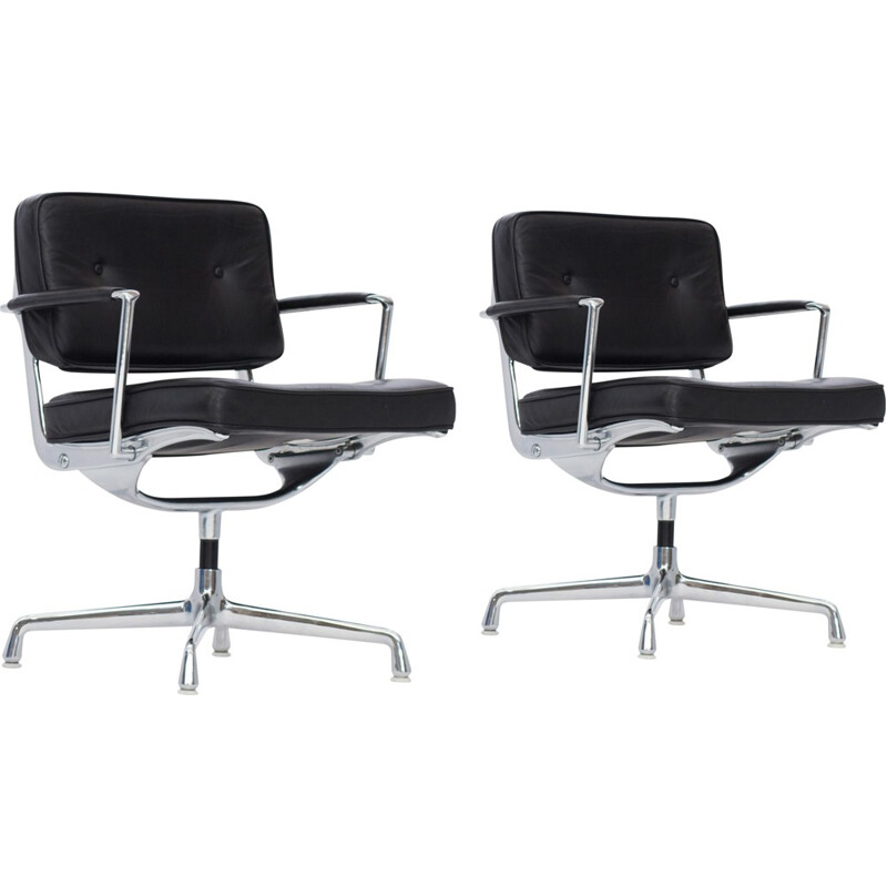 Pair of "Intermediate" Desk Chair" in black leather by Eames - 1970s