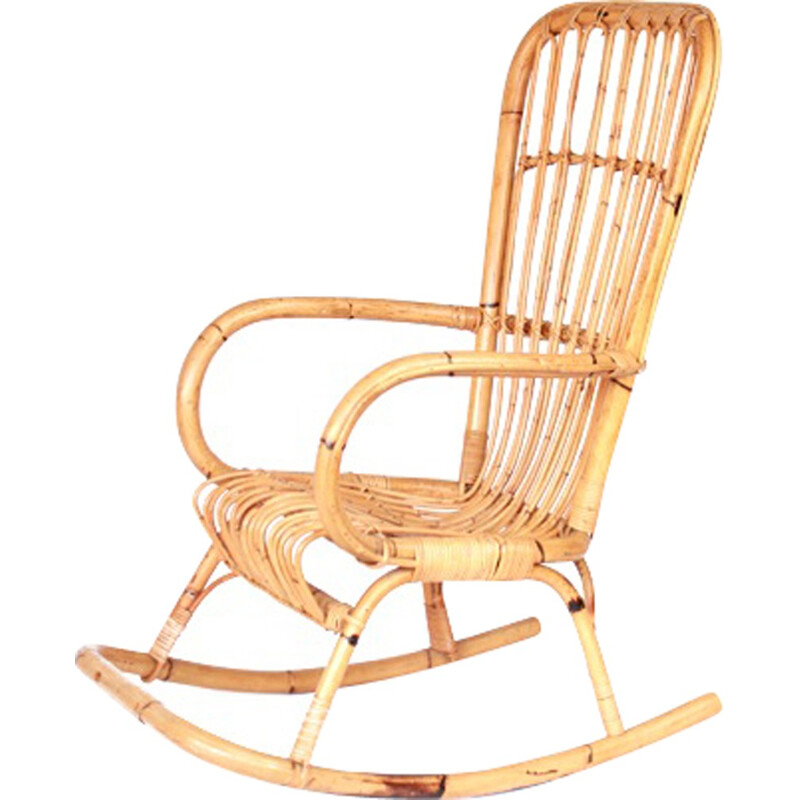 Vintage rattan rocking chair - 1960s