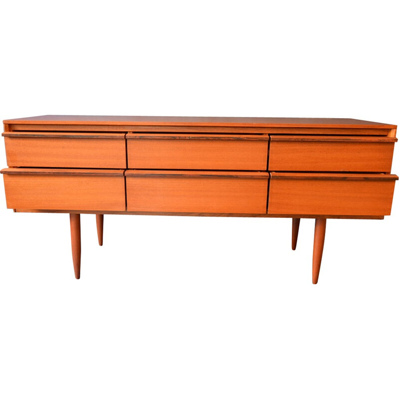 Vintage sideboard in wood with 6 drawers - 1960s