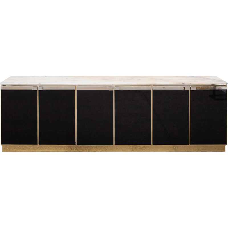 Brass black lacquered marble top credenza by Maison Jansen - 1970s