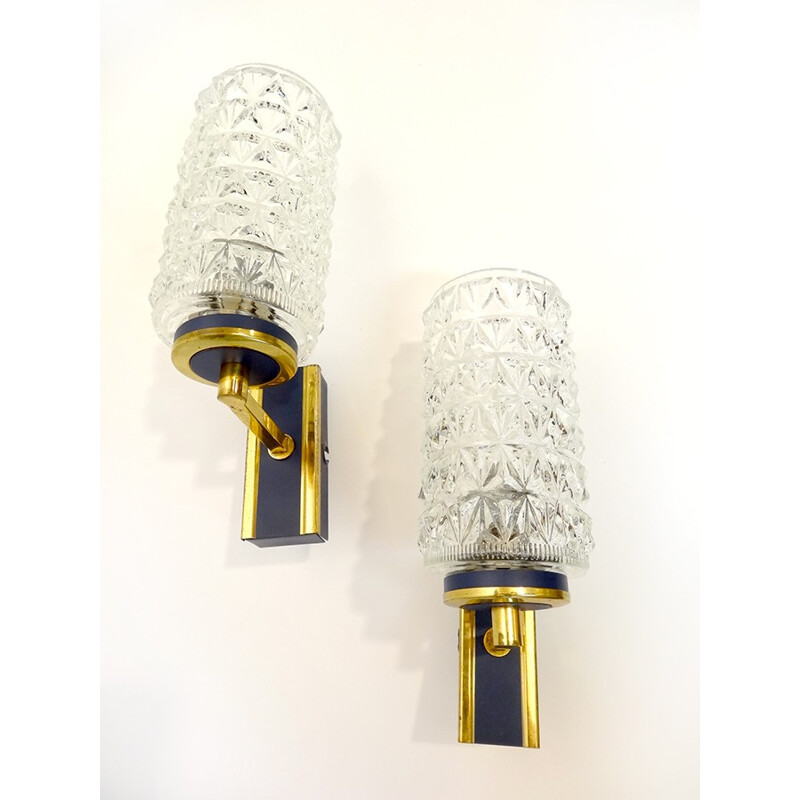 Vintage pair of blue modernist wall lamps - 1960s
