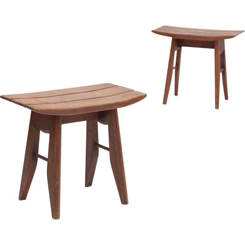 Pair of Oak Tabourets Guillerme & Chambron for votre maison - 1960s