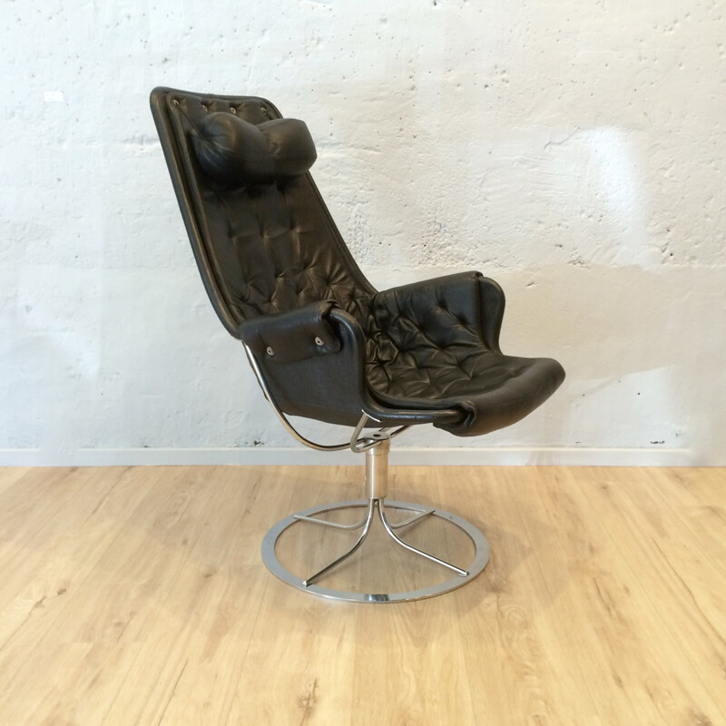 Fauteuil "Jetson"en cuir noir, Bruno MATHSSON - années 60