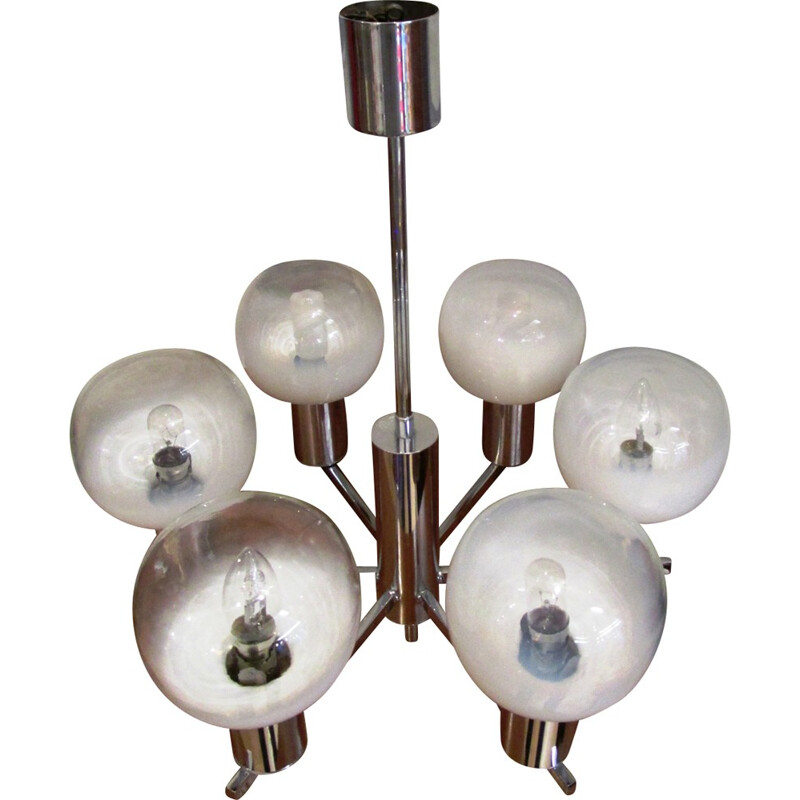 Italian chandelier chrome with 6 glasses - 1970s