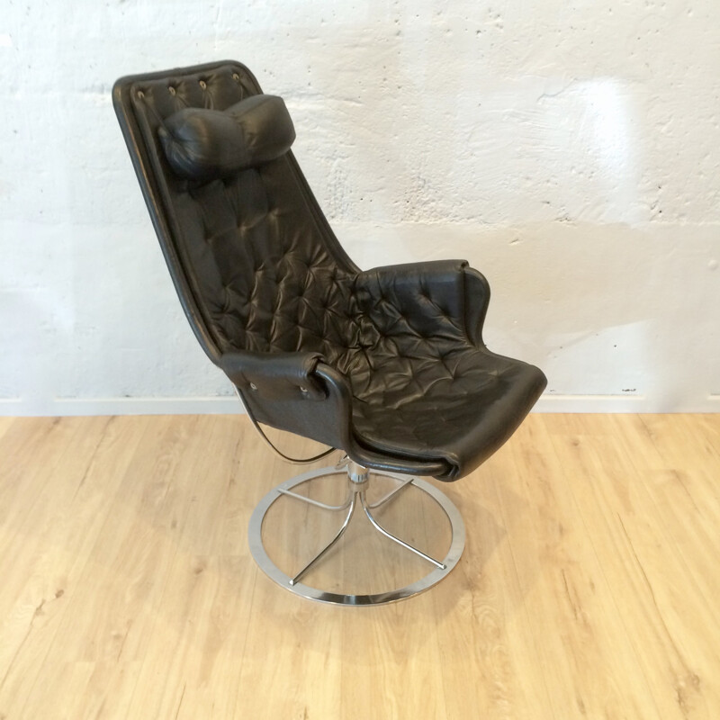 Fauteuil "Jetson"en cuir noir, Bruno MATHSSON - années 60