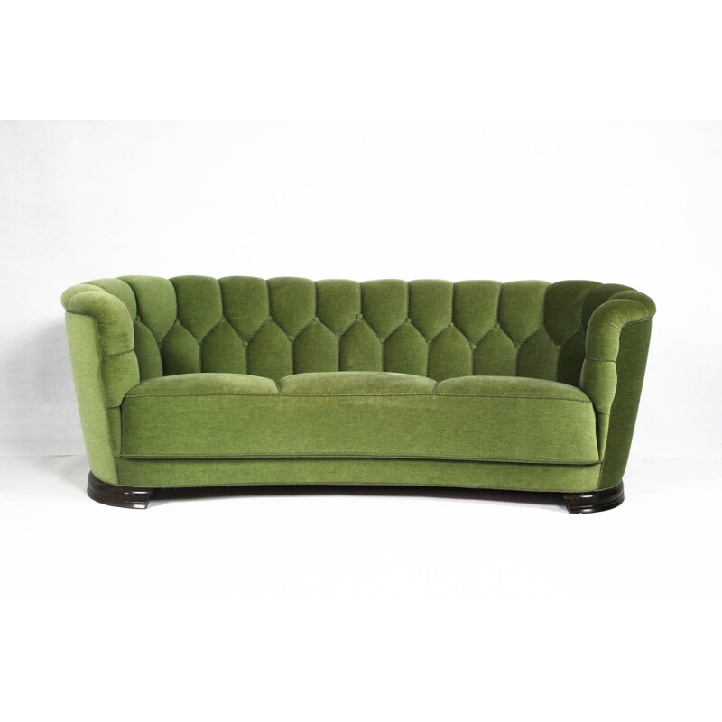 Mid-Century Modern Danish Green Curved Sofa - 1950s