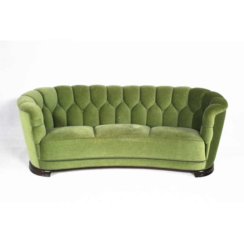 Mid-Century Modern Danish Green Curved Sofa - 1950s