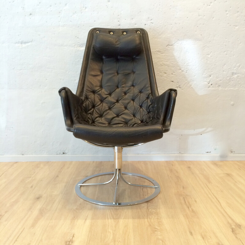 "Jetson" armchair in black leather, Bruno MATHSSON - 1960s