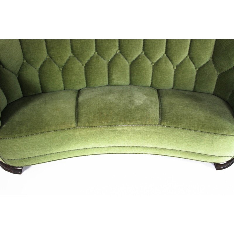 Mid-Century Modern Danish Green Curved Sofa - 1950s