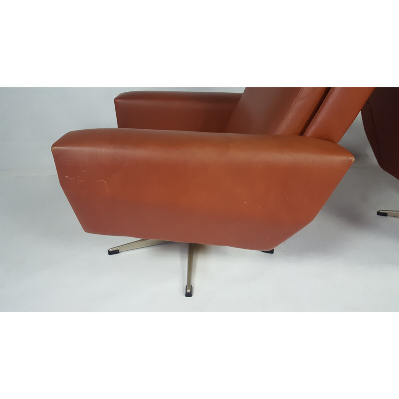 Danish Leather Swivel armchair - 1970s