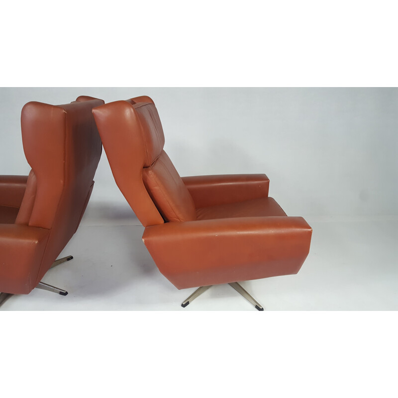 Danish Leather Swivel armchair - 1970s