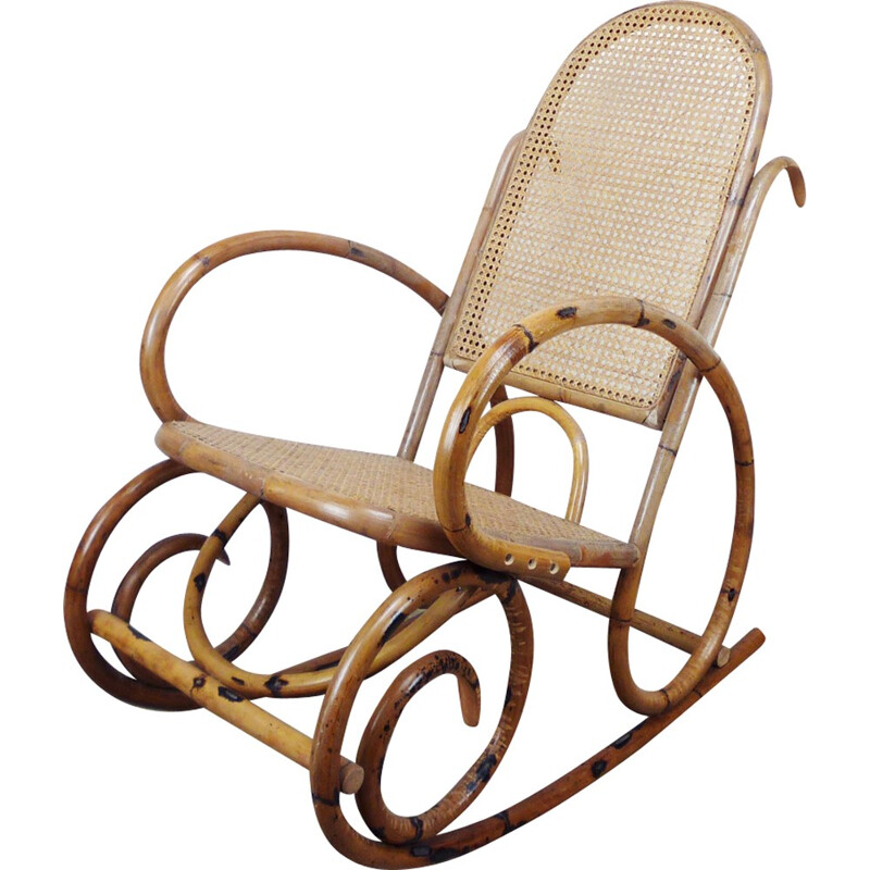 Vintage rattan rocking chair - 1970s