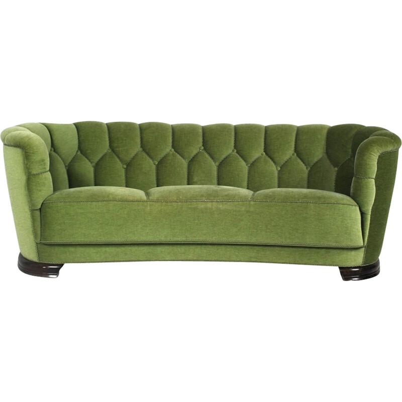 Mid-Century Modern Danish Green Curved Sofa - 1950s