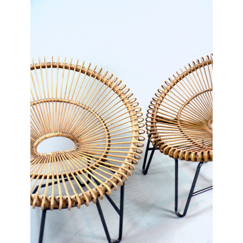 Vintage pair of rattan armchair - 1950s